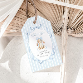 Schattig Konijn, Blauwe Strik, Blauwe Strepen, Eer Cadeaulabel