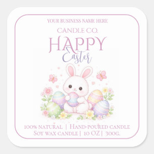 Schattig Konijn, Bloemen & Vlinders - Gelukkig Pas Vierkante Sticker