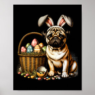 Schattig Konijn Boxer Hond Bloemrijke Paaseieren B Poster