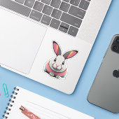 Schattig Konijn Cartoon Karakter Sticker (Laptop met iPhone)