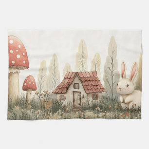 Schattig Konijn, Cottage, Paddenstoelen Sprookjes Theedoek