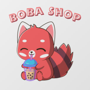 Schattig konijn dat bubble tea drinkt, boba thee raamsticker