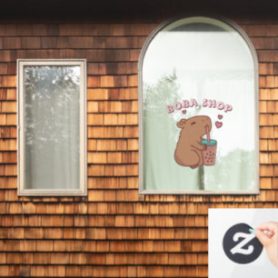 Schattig konijn dat bubble tea drinkt, boba thee raamsticker