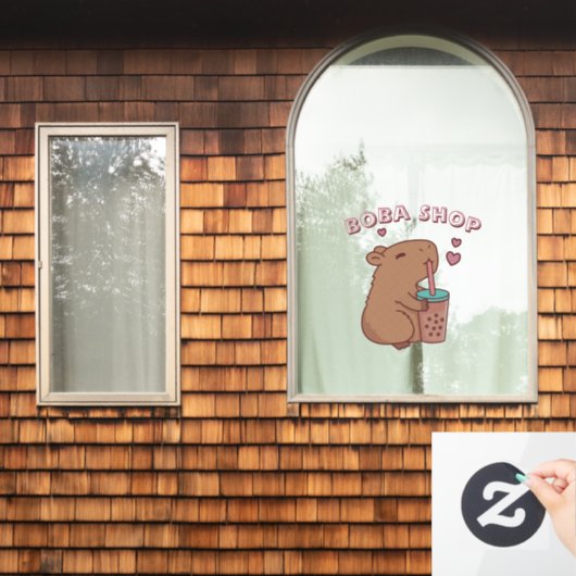 Schattig konijn dat bubble tea drinkt, boba thee raamsticker (Huis Raam)