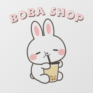 Schattig konijn dat bubble thee drinkt, boba thee raamsticker