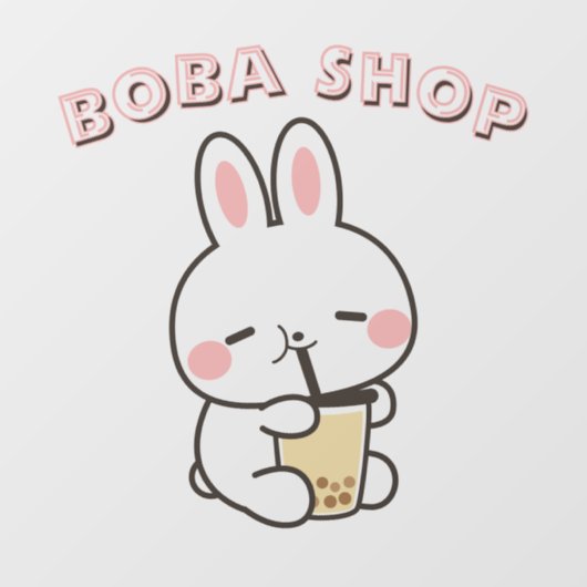Schattig konijn dat bubble thee drinkt, boba thee raamsticker (Vel)