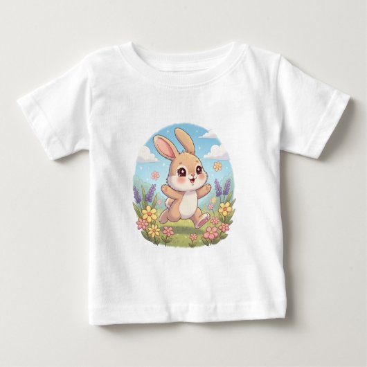 Schattig Konijn dat Springt in een Bloemenveld (Voorkant)