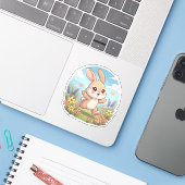 Schattig Konijn dat Springt in een Bloemenveld Sticker (Laptop met iPhone)