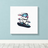 Schattig Konijn Doet Snowboardtruc Kinderen Ooster Canvas Afdruk (Insitu (Houten vloer))