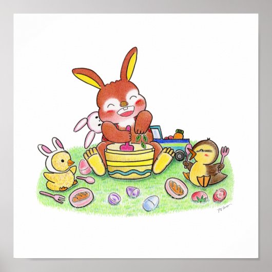Schattig Konijn Eend Keuken Kinder Kamer Poster (Voorkant)