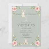 Schattig konijn eerste 1e verjaardag groen feest kaart (Voorkant)