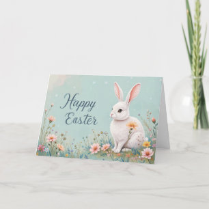 Schattig konijn en bloemen Schattige Pasen Feestdagen Kaart