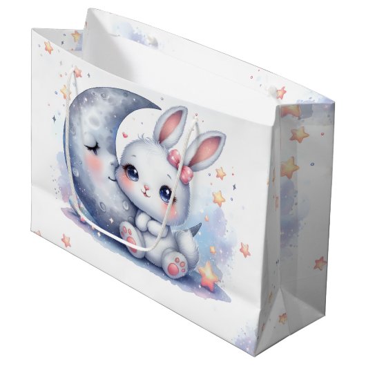 schattig konijn en halve maan groot cadeauzakje (Voorkant Gekanteld)