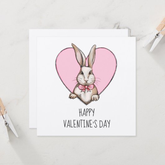 Schattig konijn en persoonlijk hart Valentijnsdag Kaart (Voorkant / Achterkant in situ)