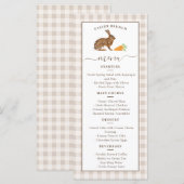 Schattig Konijn En Wortels Beige Gingham Paasbrunc Menu (Voorkant / Achterkant)