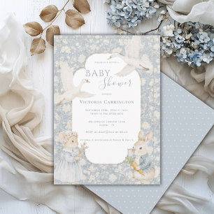 Schattig Konijn & Ganzen Vintage Baby Shower Kaart