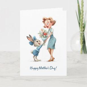 Schattig Konijn Geeft Moeder Bloemen Gelukkige Moe Kaart