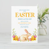Schattig Konijn Gele Bloemen Pasen Brunch Eierzoek Kaart (Staand voorkant)