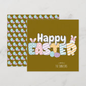 Schattig Konijn Gelukkig Pasen Feestdagenkaart (Voorkant / Achterkant)