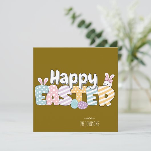 Schattig Konijn Gelukkig Pasen Feestdagenkaart (Staand voorkant)