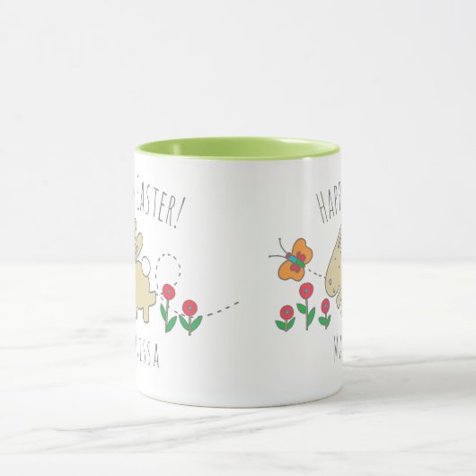 Schattig konijn gelukkig Pasen roze bloemen Mok (Midden)