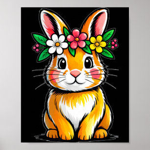 Schattig Konijn Gezicht Bloemige Pasen Dag Vrouwen Poster