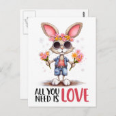 Schattig Konijn Hippie Alles wat je nodig hebt is  Briefkaart (Voorkant / Achterkant)