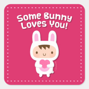 Schattig Konijn Houdt Van Jou Liefdesbekentenis Ro Vierkante Sticker