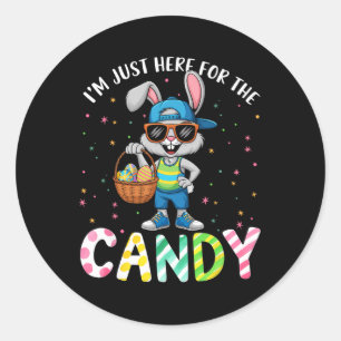 Schattig Konijn Ik Ben Hier Gewoon Voor Snoep Grap Ronde Sticker