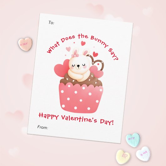 Schattig Konijn in Cupcake Aangepaste Valentijnsda Feestdagenkaart