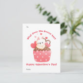 Schattig Konijn in Cupcake Aangepaste Valentijnsda Feestdagenkaart (Staand voorkant)
