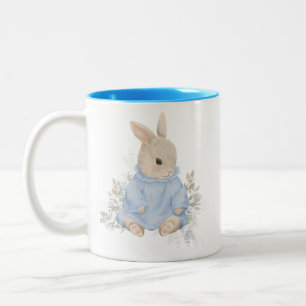 schattig konijn in een jurk met bloemen tweekleurige koffiemok