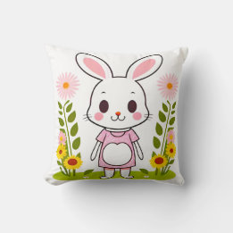 Schattig Konijn in een Jurk Omringd door Bloemen Kussen
