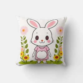 Schattig Konijn in een Jurk Omringd door Bloemen Kussen