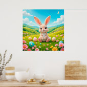 Schattig konijn in een kleurrijke lenteweide poster (Keuken)