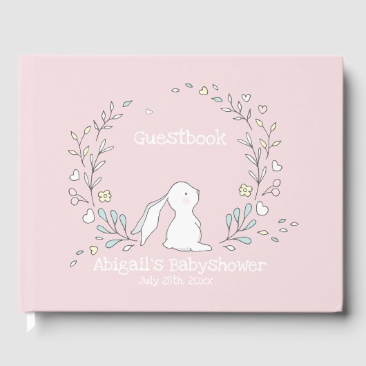 Schattig konijn in een krans, Blush Pink Babyshowe Gastenboek (Voorkant)