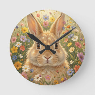 Schattig Konijn in Kleurrijke Bloemenweide Ronde Klok