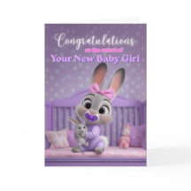 Schattig Konijn in Paars Gefeliciteerd met de Nieu