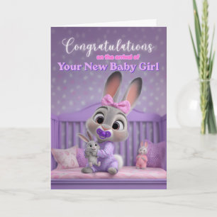 Schattig Konijn in Paars Gefeliciteerd met de Nieu Kaart