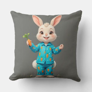 Schattig Konijn in Pyjama met een Wortel Kussen