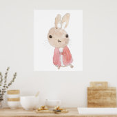 schattig konijn in rode jas aquarel 2023 poster (Keuken)