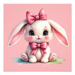 Schattig konijn in roze foto afdruk