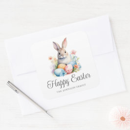 Schattig Konijn Kleurrijk Happy Pasen Vierkante Sticker