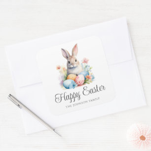 Schattig Konijn Kleurrijk Happy Pasen Vierkante Sticker