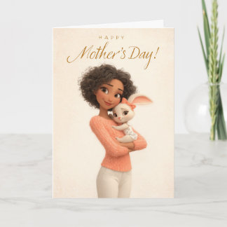 Schattig Konijn Knuffelt Met Moeder Gelukkige Moed Kaart