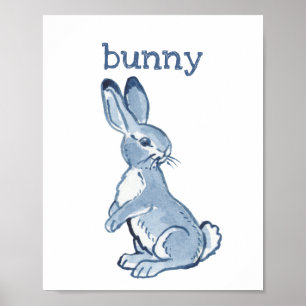 Schattig Konijn Konijn Blauwe Waterverf Dier Natuu Poster