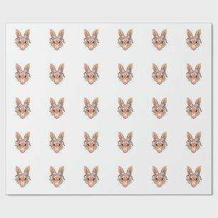 Schattig Konijn Konijn Gezicht Luipaard Bril Meisj Cadeaupapier