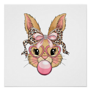 Schattig Konijn Konijn Gezicht Luipaard Bril Meisj Perfect Poster