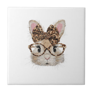 Schattig Konijn Konijn Gezicht Luipaard Coquette B Tegeltje