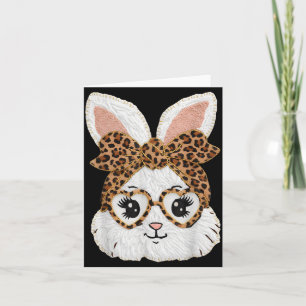 Schattig Konijn Konijn Gezicht Luipaard Gles Meisj Kaart